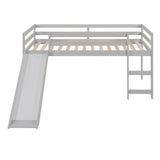 Lunaire Twin Size Loft Bed with Guard Rails, Ladder and Slide, Grey