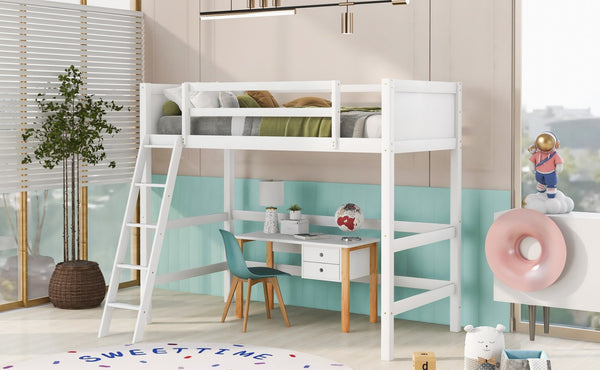 English Elm Loft Bed with Built-in Slide Solid Pine Twin Frame for Kids Bedroom Play N708P360090K