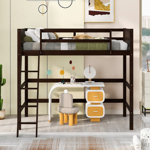English Elm Solid Pine Twin Loft Bed with Guard Rails and Ladder for Kids or Teen Rooms WF292330AAP