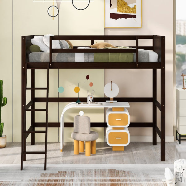 English Elm Solid Pine Twin Loft Bed with Guard Rails and Ladder for Kids or Teen Rooms WF292330AAP