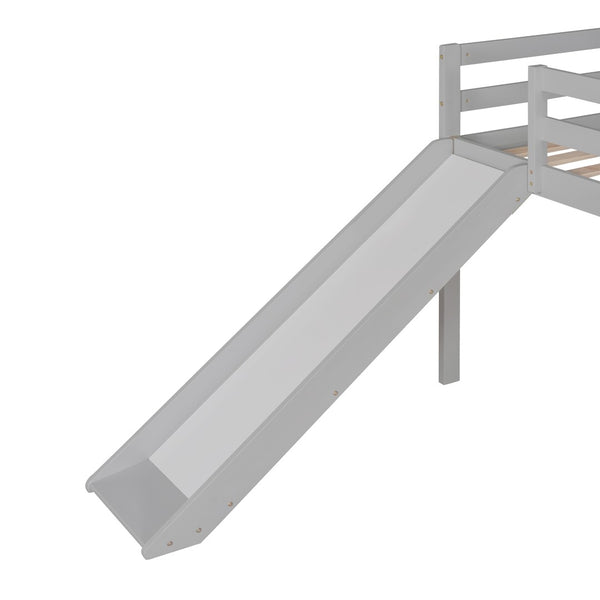 English Elm Loft Bed with Built-in Slide Solid Pine Twin Frame for Kids Bedroom Play N708P360093E