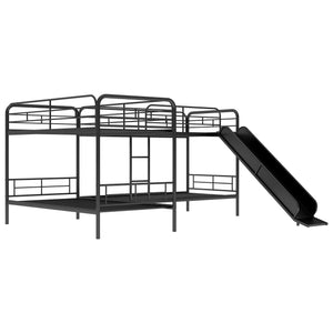 English Elm Twin L-Shaped Bunk Bed with Slide & Ladder, Solid Metal Black Frame, Sturdy Sleepover Solution GX000615AAB-1