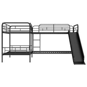 English Elm Twin L-Shaped Bunk Bed with Slide & Ladder, Solid Metal Black Frame, Sturdy Sleepover Solution GX000615AAB-1