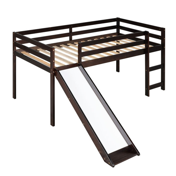 English Elm Loft Twin Bed with Built-in Slide Solid Pine Frame Kids Elevated Sleep Play Space WF292715AAP
