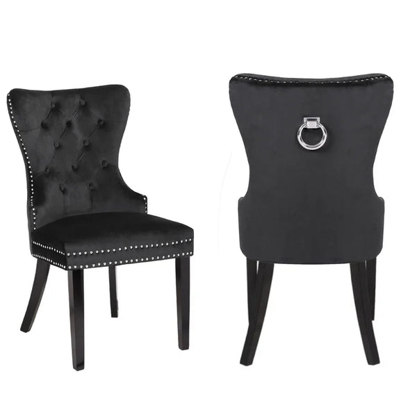 English Elm Erica Velvet Tufted Dining Chairs 2PC — Plush Upholstered Seats, Stitched Back & Solid Wood Legs 808857928108