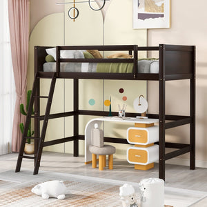 English Elm Solid Pine Twin Loft Bed with Guard Rails and Ladder for Kids or Teen Rooms WF292330AAP