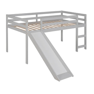 English Elm Loft Bed with Built-in Slide Solid Pine Twin Frame for Kids Bedroom Play N708P360093E