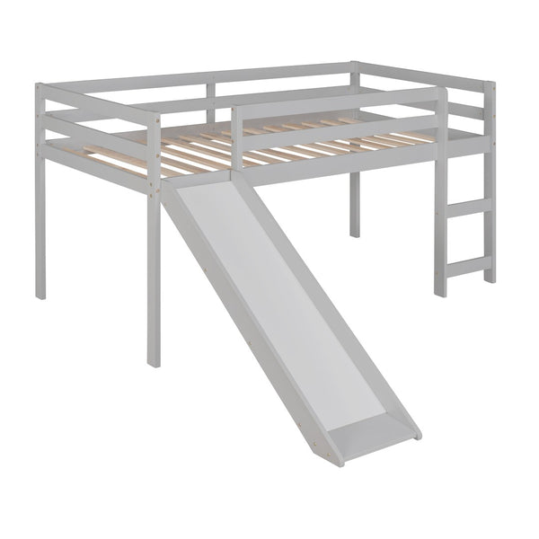 English Elm Loft Bed with Built-in Slide Solid Pine Twin Frame for Kids Bedroom Play N708P360093E