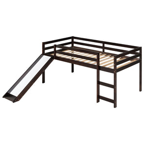 English Elm Loft Twin Bed with Built-in Slide Solid Pine Frame Kids Elevated Sleep Play Space WF292715AAP