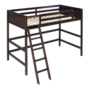English Elm Solid Pine Twin Loft Bed with Guard Rails and Ladder for Kids or Teen Rooms WF292330AAP