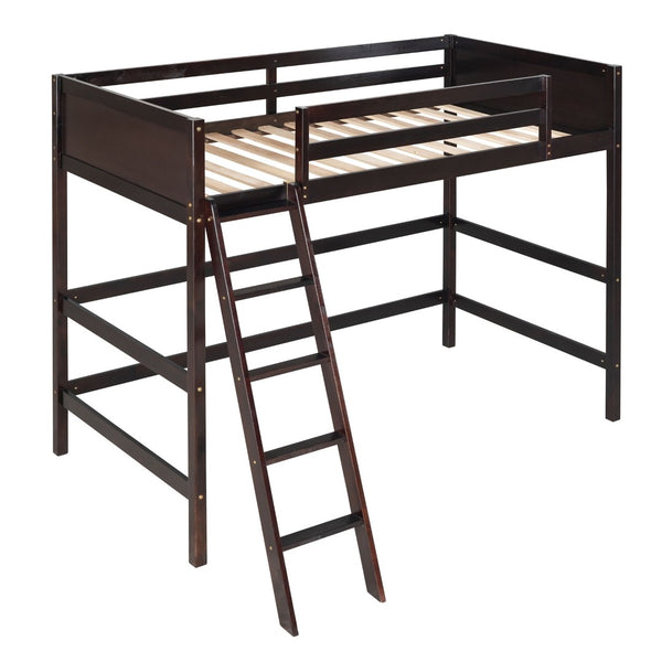 English Elm Solid Pine Twin Loft Bed with Guard Rails and Ladder for Kids or Teen Rooms WF292330AAP