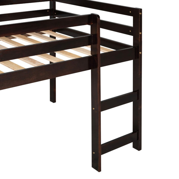 English Elm Loft Twin Bed with Built-in Slide Solid Pine Frame Kids Elevated Sleep Play Space WF292715AAP
