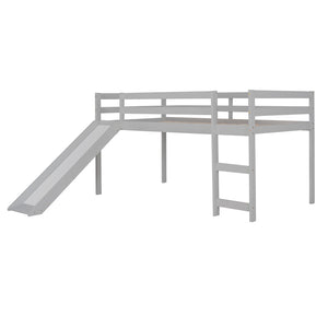 English Elm Loft Bed with Built-in Slide Solid Pine Twin Frame for Kids Bedroom Play N708P360093E