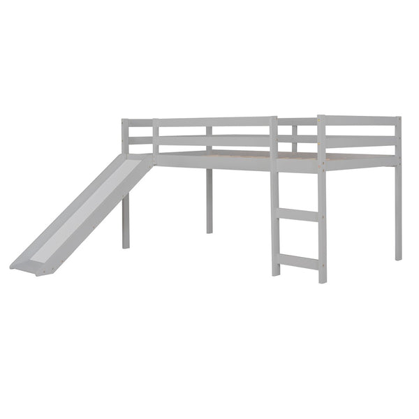 English Elm Loft Bed with Built-in Slide Solid Pine Twin Frame for Kids Bedroom Play N708P360093E