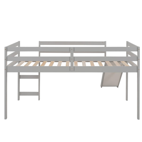 English Elm Loft Bed with Built-in Slide Solid Pine Twin Frame for Kids Bedroom Play N708P360093E