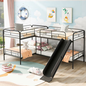 English Elm Twin L-Shaped Bunk Bed with Slide & Ladder, Solid Metal Black Frame, Sturdy Sleepover Solution GX000615AAB-1