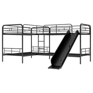 English Elm Twin L-Shaped Bunk Bed with Slide & Ladder, Solid Metal Black Frame, Sturdy Sleepover Solution GX000615AAB-1
