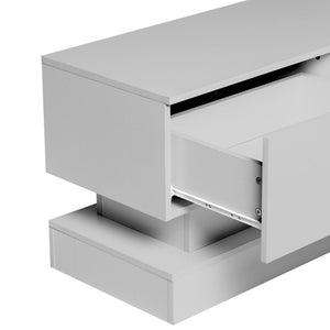 English Elm 51.18inch White High Gloss Tv Stand with Rgb Led Lighting and Dual Storage Drawers W67963294