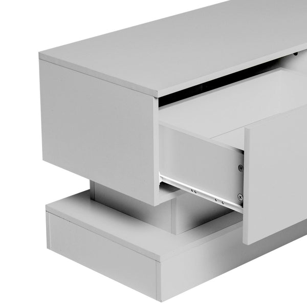 English Elm 51.18inch White High Gloss Tv Stand with Rgb Led Lighting and Dual Storage Drawers W67963294