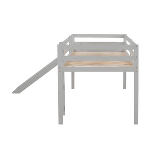 English Elm Loft Bed with Built-in Slide Solid Pine Twin Frame for Kids Bedroom Play N708P360093E