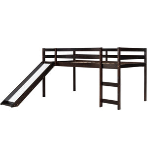 English Elm Loft Bed with Built-in Slide Solid Pine Twin Frame for Kids Bedroom Play N708P360093P