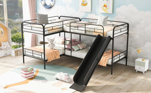 English Elm Twin L-Shaped Bunk Bed with Slide & Ladder, Solid Metal Black Frame, Sturdy Sleepover Solution GX000615AAB-1