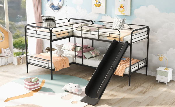 English Elm Twin L-Shaped Bunk Bed with Slide & Ladder, Solid Metal Black Frame, Sturdy Sleepover Solution GX000615AAB-1