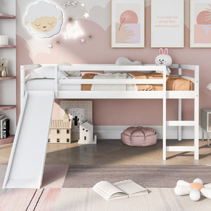 English Elm Loft Bed with Built-in Slide Solid Pine Twin Frame for Kids Bedroom Play N708P360093K