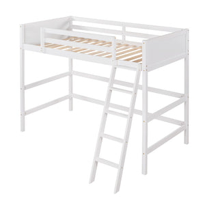 English Elm Loft Bed with Built-in Slide Solid Pine Twin Frame for Kids Bedroom Play N708P360090K
