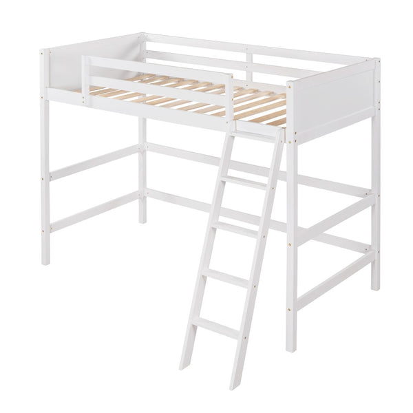 English Elm Loft Bed with Built-in Slide Solid Pine Twin Frame for Kids Bedroom Play N708P360090K