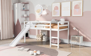 English Elm Loft Bed with Built-in Slide Solid Pine Twin Frame for Kids Bedroom Play N708P360093K