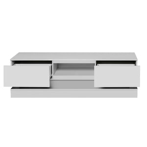 English Elm 51.18inch White High Gloss Tv Stand with Rgb Led Lighting and Dual Storage Drawers W67963294