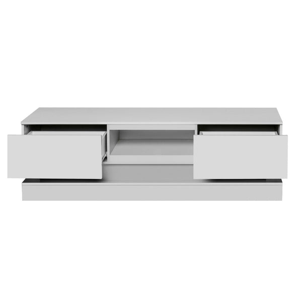 English Elm 51.18inch White High Gloss Tv Stand with Rgb Led Lighting and Dual Storage Drawers W67963294