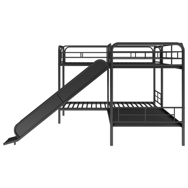 English Elm Twin L-Shaped Bunk Bed with Slide & Ladder, Solid Metal Black Frame, Sturdy Sleepover Solution GX000615AAB-1