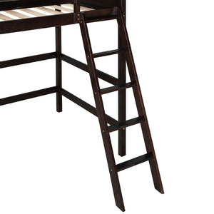 English Elm Solid Pine Twin Loft Bed with Guard Rails and Ladder for Kids or Teen Rooms WF292330AAP