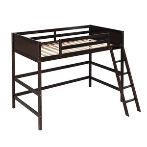 English Elm Solid Pine Twin Loft Bed with Guard Rails and Ladder for Kids or Teen Rooms WF292330AAP