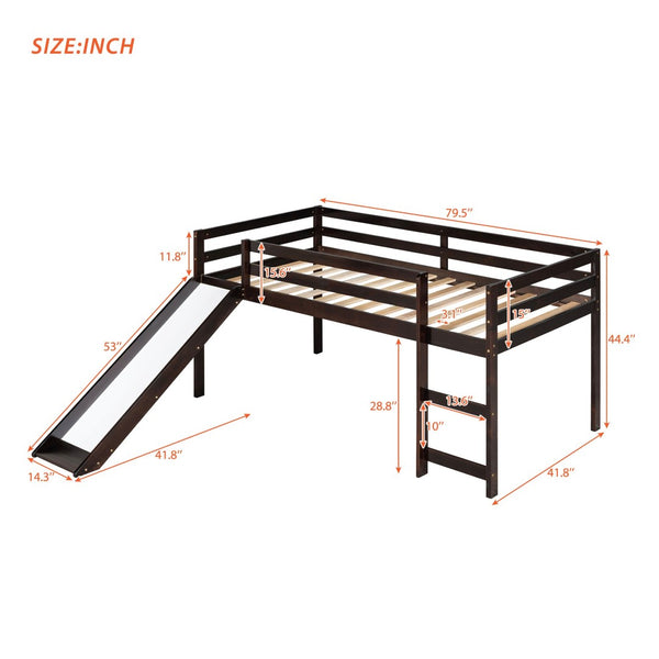 English Elm Loft Twin Bed with Built-in Slide Solid Pine Frame Kids Elevated Sleep Play Space WF292715AAP