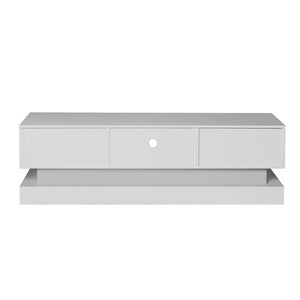 English Elm 51.18inch White High Gloss Tv Stand with Rgb Led Lighting and Dual Storage Drawers W67963294