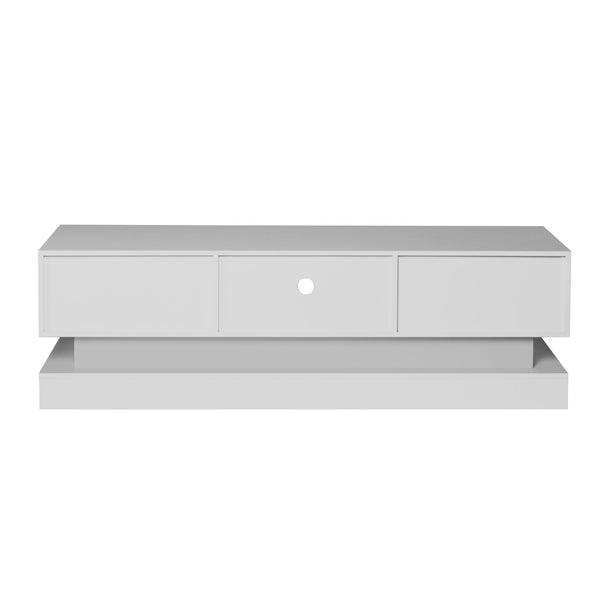 English Elm 51.18inch White High Gloss Tv Stand with Rgb Led Lighting and Dual Storage Drawers W67963294