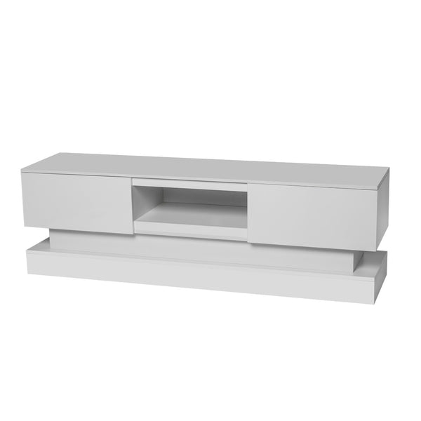 English Elm 51.18inch White High Gloss Tv Stand with Rgb Led Lighting and Dual Storage Drawers W67963294