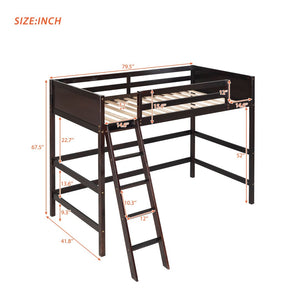 English Elm Solid Pine Twin Loft Bed with Guard Rails and Ladder for Kids or Teen Rooms WF292330AAP