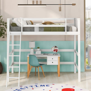 English Elm Loft Bed with Built-in Slide Solid Pine Twin Frame for Kids Bedroom Play N708P360090K
