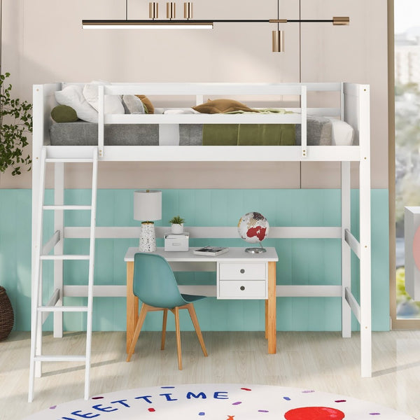 English Elm Loft Bed with Built-in Slide Solid Pine Twin Frame for Kids Bedroom Play N708P360090K