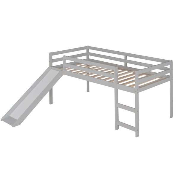 English Elm Loft Bed with Built-in Slide Solid Pine Twin Frame for Kids Bedroom Play N708P360093E