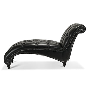 English Elm Tufted Armless Chaise Lounge with Birch Legs Deep Seat Velvet Upholstered Accent Black Pu W68039274