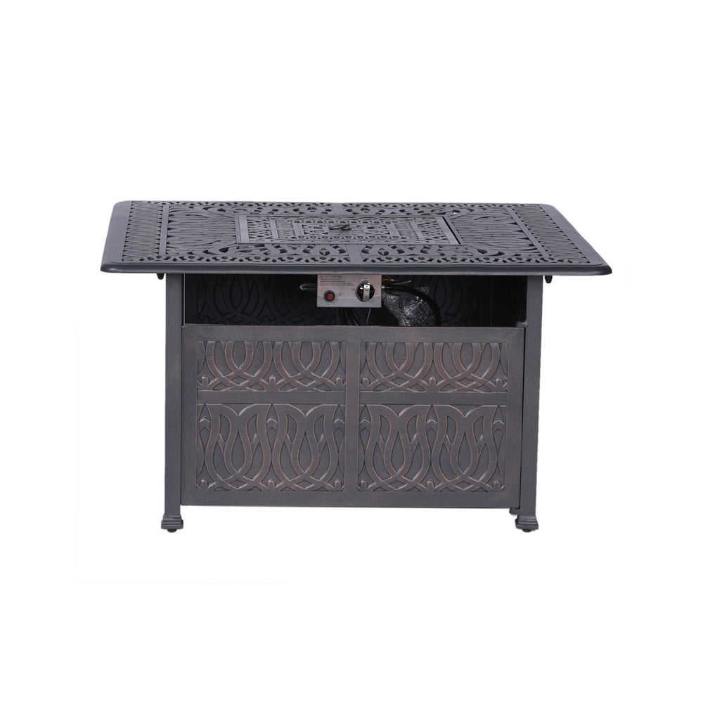 English Elm Powder Coated Aluminum Propane Gas Fire Pit Table Gunmetal – 55,000 BTU Weather-Resistant Patio Table B010S00122