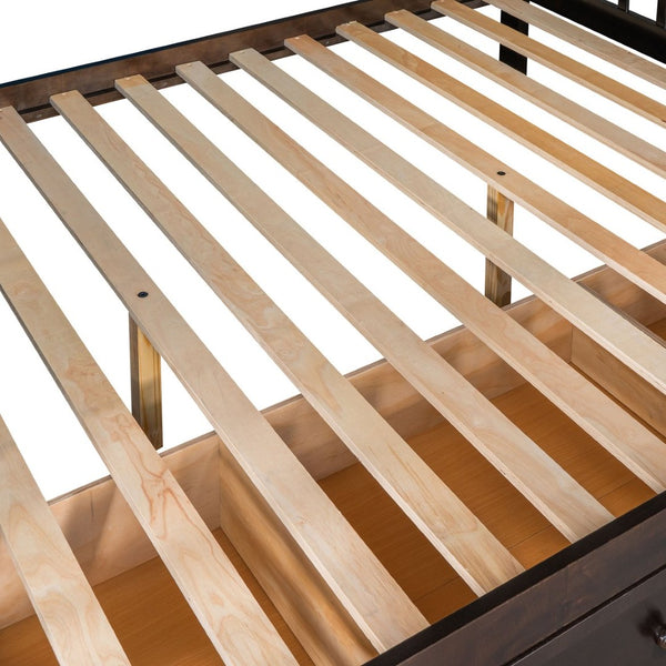 English Elm Twin Over Full L-shaped Bunk Bed with Staircase Storage Drawers and Guardrail Espresso LT000810AAP-1