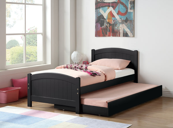 English Elm Twin Twin Size Bed w Trundle Black Pine Plywood with Headboard, Storage Drawers & Slats, Modern Elegance B011S00146