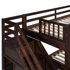 English Elm Twin Over Full L-shaped Bunk Bed with Staircase Storage Drawers and Guardrail Espresso LT000810AAP-1