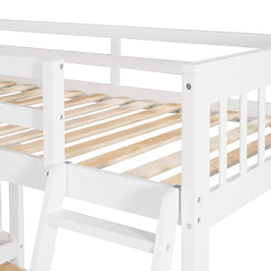 English Elm Twin Over Full L-shaped Bunk Bed with Staircase Storage Drawers and Guardrail White LT000810AAK-1